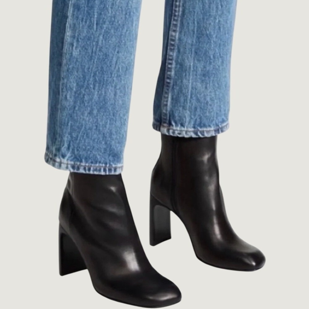 Rag & Bone Black Leather Ellis Ankle Boots Block Heel Square Toe Size 36.5